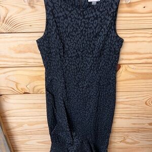 Calvin Klein Black Leopard Print black gold metallic sleeveless belted ruffle